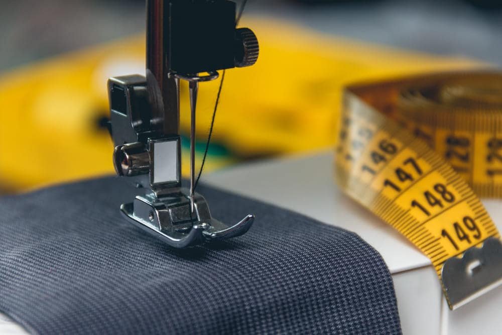 fabric under a sewing machine